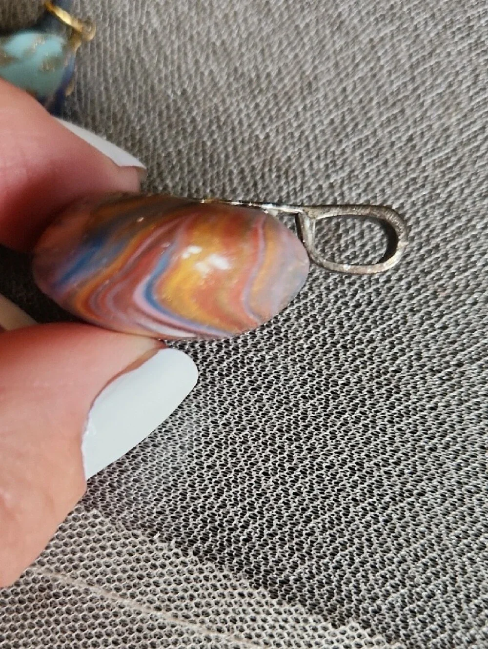 Handmade Teardrop Blue and Turquoise Glass Pendant And Swireled Ceramic Pendant